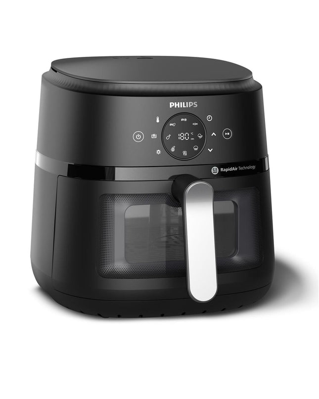 Philips NA231/00 air fryer in black and silver with a 6.2L capacity and 1700W power, shown on a kitchen countertop.