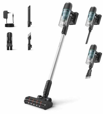 Philips Steelstofzuiger XC3031/01 with vacuum hose and attachments for home cleaning and floor maintenance.