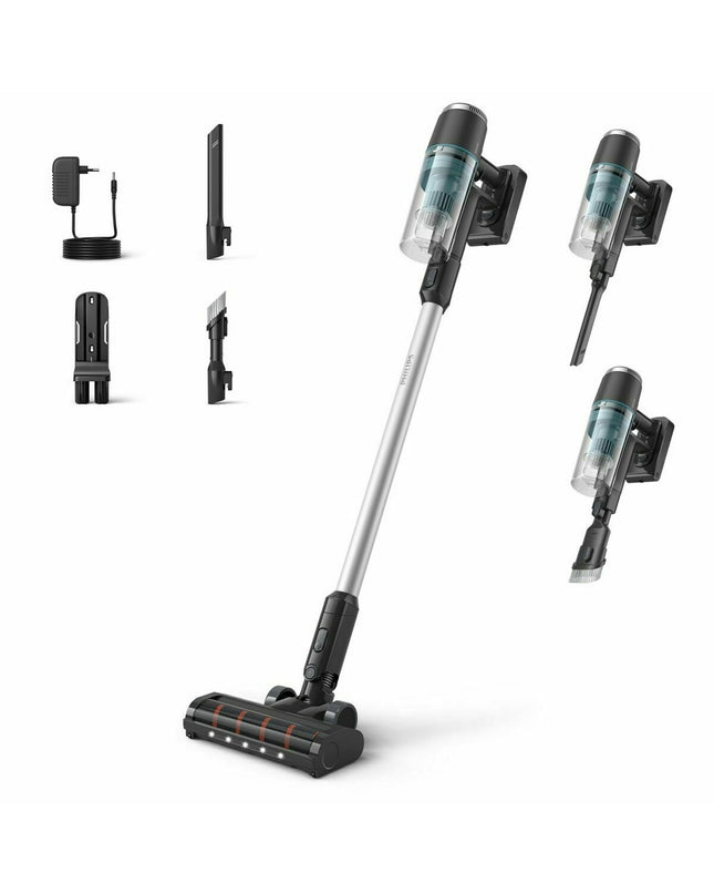 Philips Steelstofzuiger XC3031/01 with a sleek design, shown cleaning a floor in a home environment.