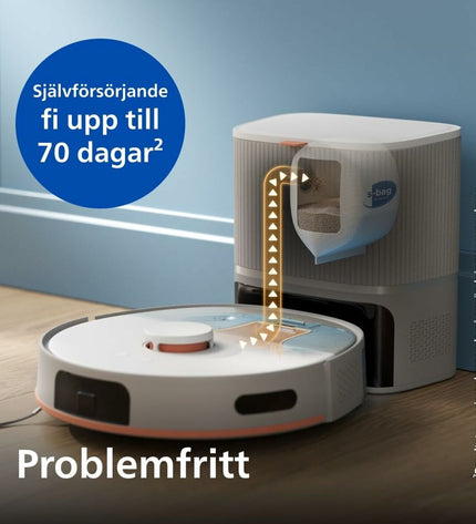 Philips robot stofzuiger with 4800 mAh battery, cleaning floors and carpets in a modern home setting.