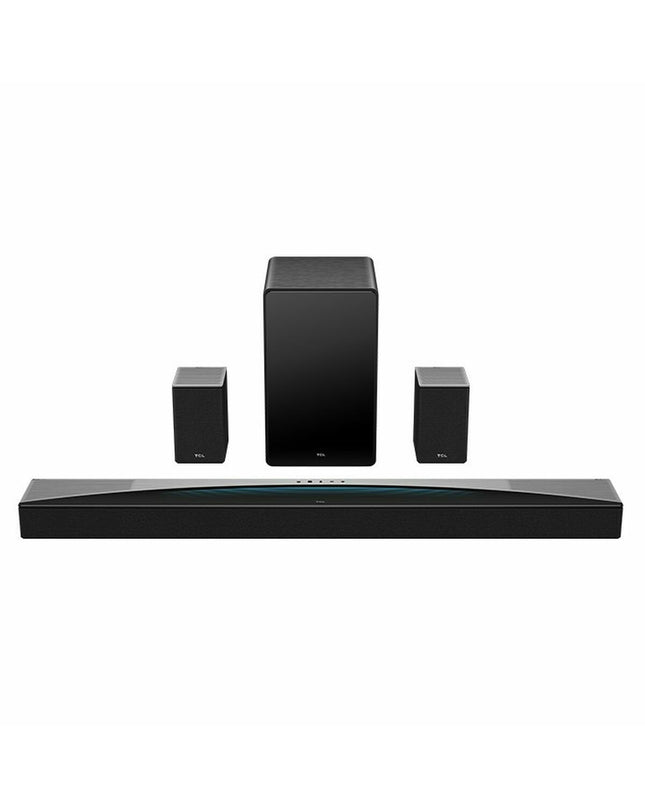 TCL Q85HE 30W soundbar with sleek black design, compact size, and audio controls, ideal for enhancing home entertainment systems.