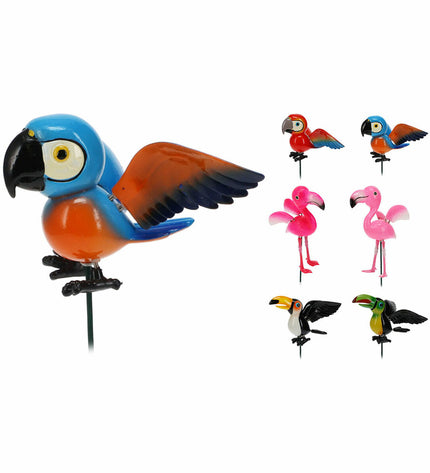 Decorative Progarden metal garden bird figure with flower pot, outdoor garden decor, 12.5 x 14 x 67 cm, outdoor decoration for garden.