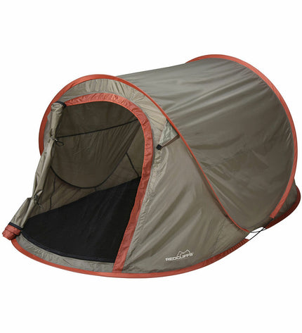 Redcliffs kampeertent for 2 persons, 120x200x95 cm, outdoor camping tent with red fabric and door, suitable for hiking and outdoor adventures.