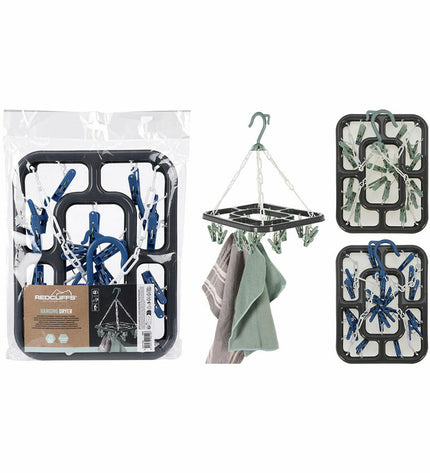 Redcliffs foldable clothes drying rack hanging on a wall, ideal for home laundry and storage organization.