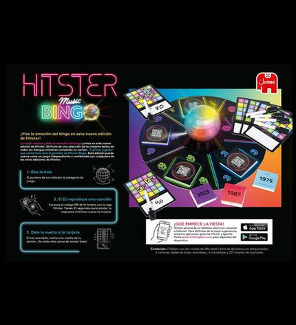 Diset Hitster Bingo board game for kids, featuring colorful game pieces and bingo cards, in a playful setting.