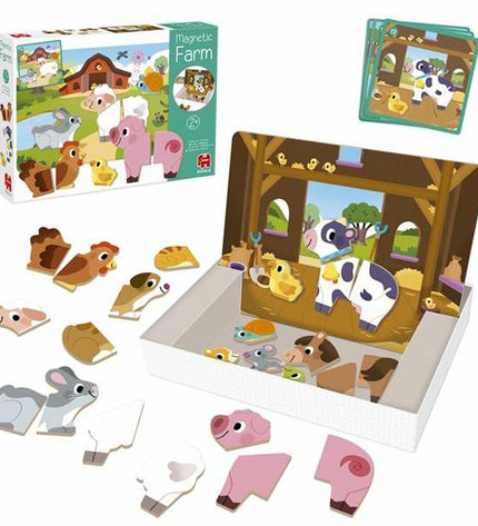 Goula magnetic spelling game with colorful cardboard letters and game board for educational play and learning.