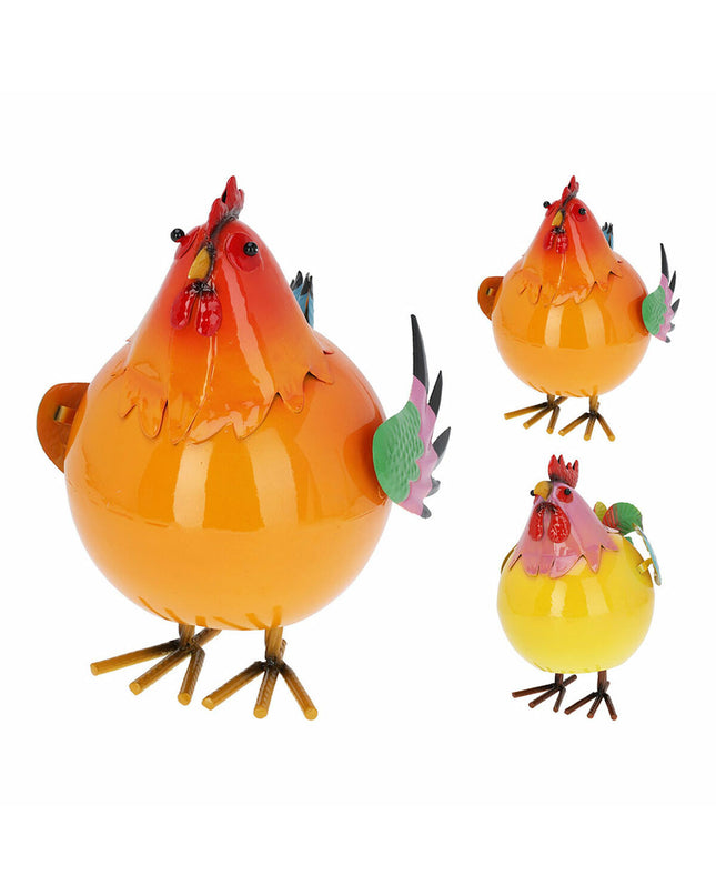 Colorful metal jumping hen decorative figure by Lifetime, outdoor garden ornament with varied models for exterior decoration.