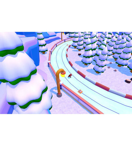 Just For Games Winter Games Collection Switch video game console with colorful winter sports scene on screen