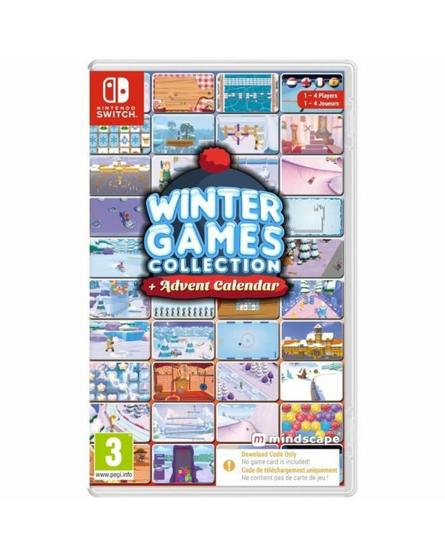 Just For Games Winter Games Collection Switch video game console with colorful game cartridge and packaging.