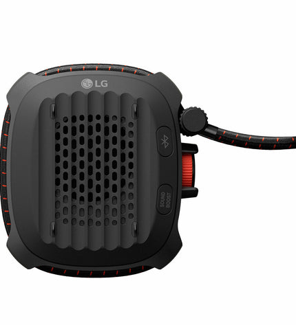 LG XG2TBK portable Bluetooth speaker in black with 5W output, compact electronic audio device with control buttons visible.