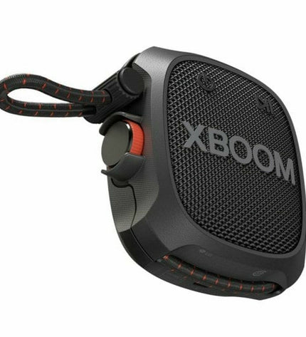 LG XG2TBK Bluetooth portable speaker in black with 5W audio output, compact design, and built-in controls.