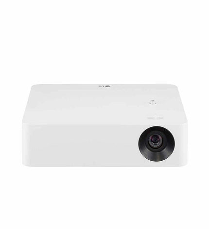 LG PF610P projector displaying a bright image, compact electronic device suitable for home cinema and video entertainment.