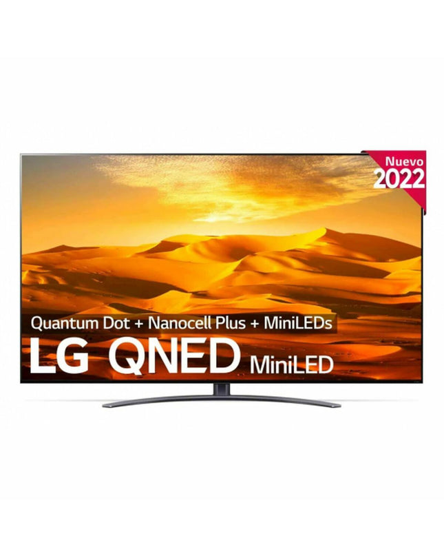LG QNED916QE 86-inch 4K Ultra HD Smart TV with slim bezel and stand, perfect for home entertainment and home theater setups.