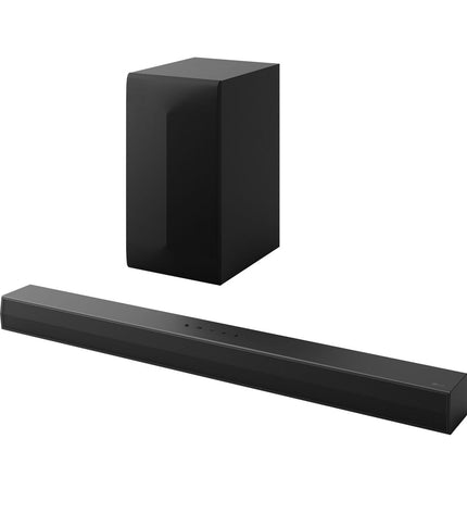 LG DS60T black soundbar with 340W power, sleek design and multiple audio ports, ideal for enhancing home entertainment systems.