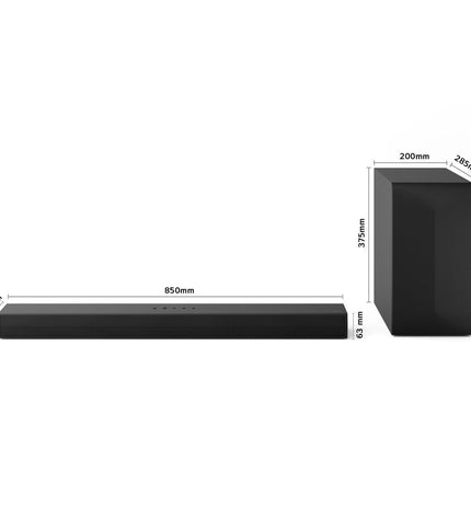 LG DS60T soundbar in black with 340W output, featuring sleek electronic audio design and multiple connectivity options.