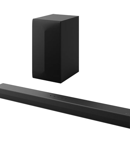 LG DS60T soundbar in black with 340W power, featuring sleek audio design and multiple connection ports.