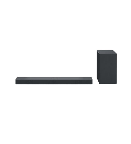 LG SC9S black soundbar with 400W power, sleek electronic audio and hi-fi equipment for immersive sound experience.