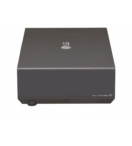 LG BU70QGA projector for home cinema and electronics, showing a sleek black device with lens and control buttons.