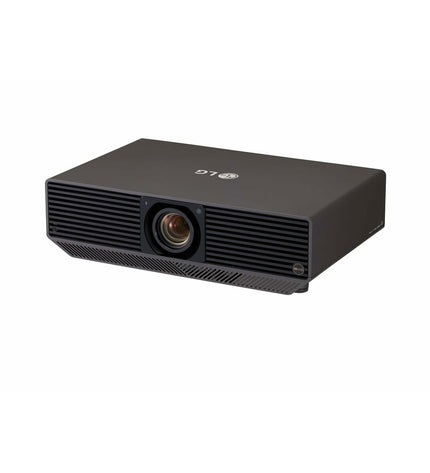 LG BU70QGA projector for TV and home theater, showing front view with lens and control buttons on a sleek electronic device.