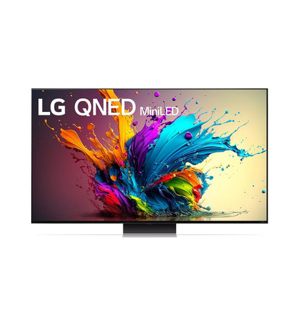 LG 86-inch 4K Ultra HD QNED Smart TV showing vibrant screen display in a modern living room setting.