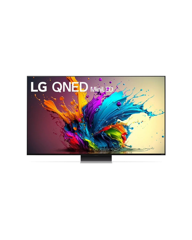 LG 86-inch 4K Ultra HD QNED Smart TV showing vibrant screen display in a modern living room setting.