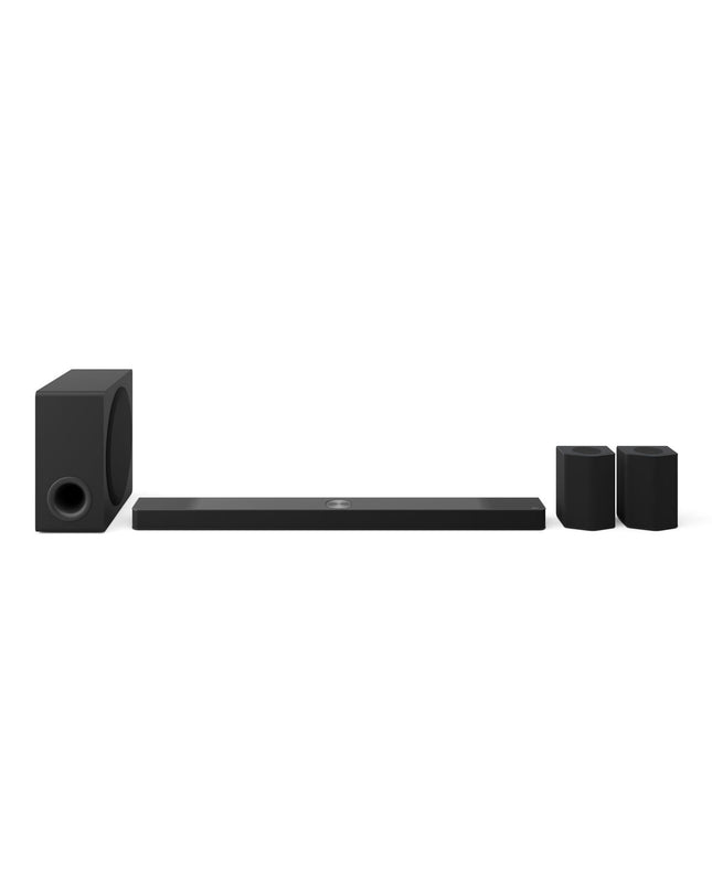 LG S95TR black soundbar with 810W power, sleek audio and hifi equipment for home theater setup.
