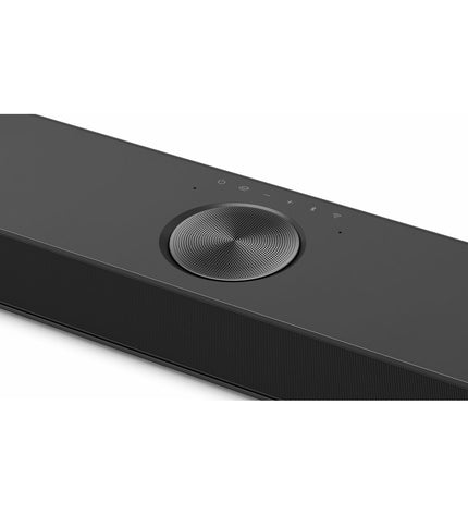 LG S90TR soundbar in black with 670W power, showcasing sleek design and multiple audio ports for high-quality home audio.