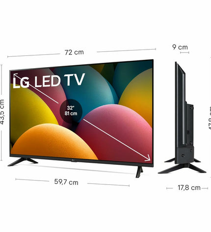 LG 32-inch Full HD LED Smart TV with sleek black frame, display showing vibrant images, ideal for home entertainment.