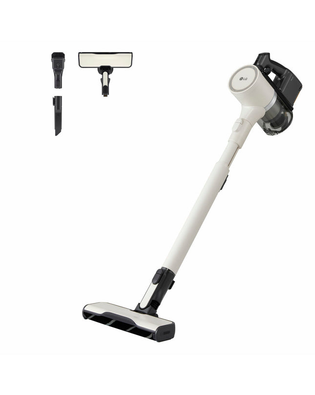 LG CORDZERO A9K-LITE1C cordless cyclonic vacuum cleaner with brush, designed for household cleaning and floor maintenance.