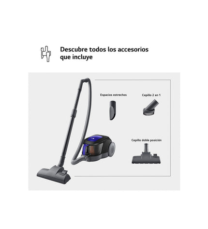 LG VC5506NHTB 650W vacuum cleaner with dust container and hose for home cleaning, floor and window maintenance.