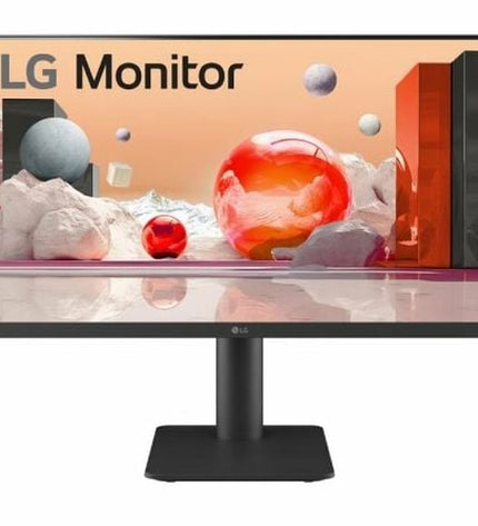 LG Smart TV 25MS550-B showing a vibrant screen with a streaming app interface, in a modern living room setting.