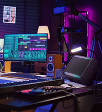 LG STAGE 301 120W black speakers for high-quality audio and Hi-Fi sound in an electronic audio equipment setup.