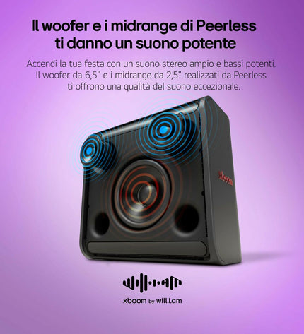 LG STAGE 301 120W black speakers for audio and hi-fi systems, featuring a sleek rectangular design and audio input ports.