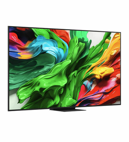 LG 86-inch 4K Ultra HD QNED Smart TV with HDR and AMD FreeSync, showing a vibrant home entertainment scene.