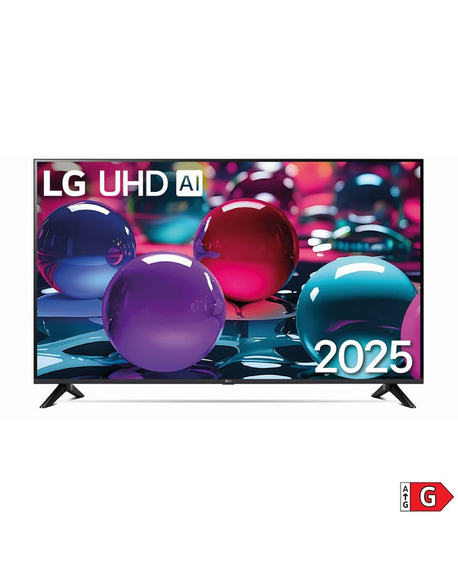 LG 43-inch 4K Ultra HD LED Smart TV with HDR, D-LED technology, displayed in a modern living room setting.