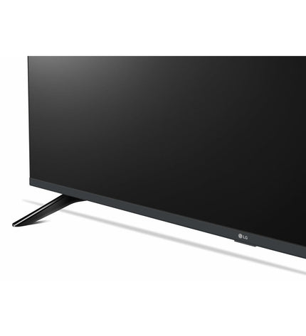 LG 55-inch 4K Ultra HD LED Smart TV with HDR, D-LED backlighting, sleek black screen and modern design.
