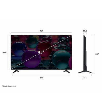 LG 55UA73006LB 55-inch 4K Ultra HD LED HDR Smart TV with slim black bezel and screen displaying vibrant content.