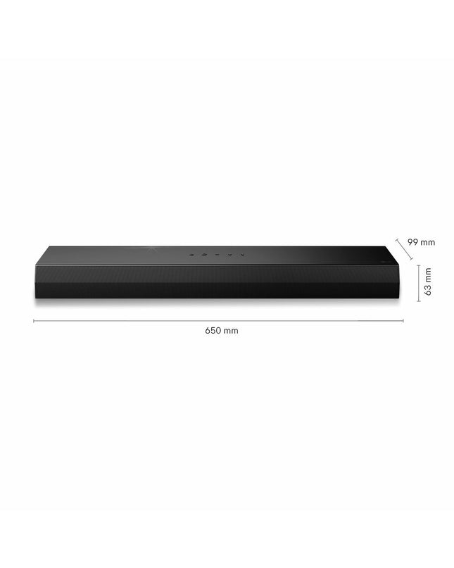LG Soundbar S20A for audio and hi-fi, sleek black electronic device with control buttons and speaker grill, designed for enhanced TV sound.