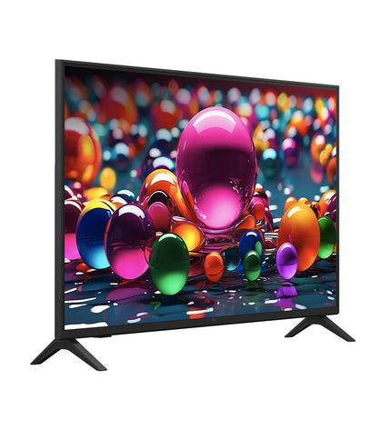 LG 43-inch 4K Ultra HD LED Smart TV with slim bezel, displayed on a modern living room stand.