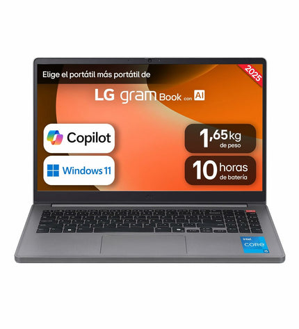 LG 15U50T-G.AA56B laptop with 15-inch display, Qwerty Spanish keyboard, 16 GB RAM, and 512 GB SSD on a clean surface.
