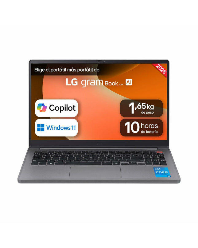LG 15U50T-G.AA56B laptop with 15-inch display, Qwerty Spanish keyboard, 16 GB RAM, and 512 GB SSD on a clean surface.