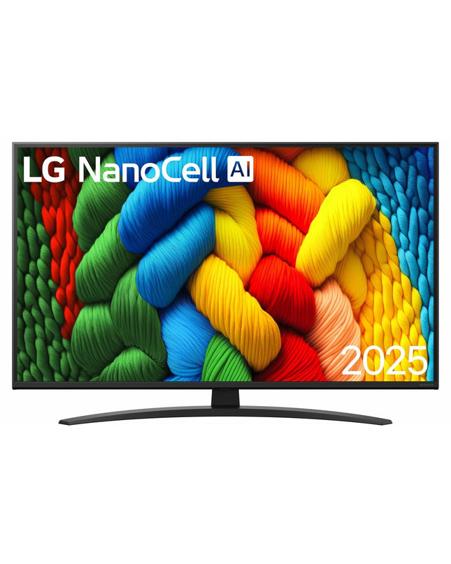 LG 65NANO81A6A 65-inch 4K Ultra HD HDR NanoCell TV displaying vibrant images on a sleek black screen in a modern living room.
