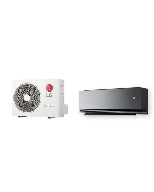 LG Mirror12X split air conditioner for home cooling, portable unit with sleek design and digital controls.