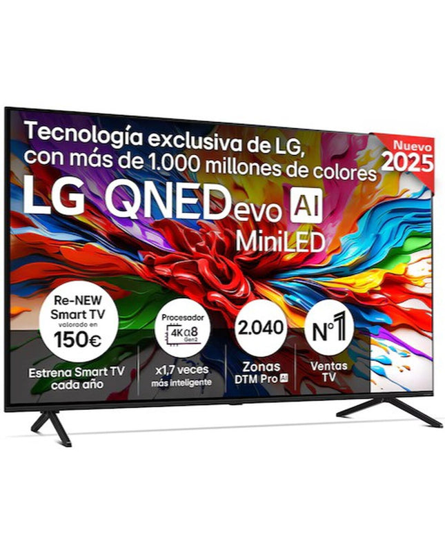 LG 75QNED92A6A 4K Ultra HD Smart TV with HDR, slim design, large screen, and sleek black finish for home entertainment.