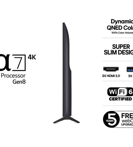 LG 43QNED70A6A.AEU 43-inch 4K Ultra HD LED Smart TV with HDR display, sleek design, and vibrant picture quality.
