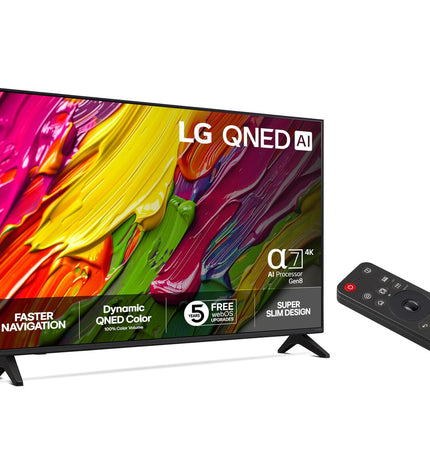 LG 43QNED70A6A.AEU 4K Ultra HD LED Smart TV displaying vibrant images and HDR content in a modern living room setup.