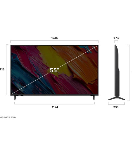 LG 55QNED70A6A.AEU 4K Ultra HD QLED Smart TV showing vibrant screen with slim black bezel and modern design.