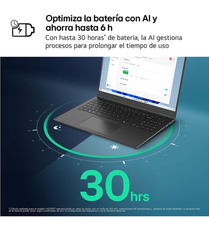 LG 16ZD90T-G.AX88B laptop with sleek design, keyboard, and screen display, showcasing its modern build and user interface.