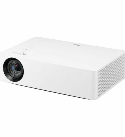 LG HU70LS 4K Ultra HD projector with 1500 lumens, compact electronic device, with lens and control buttons visible.