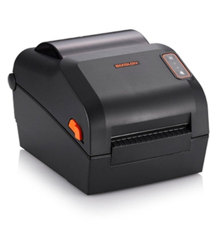 Bixolon XD5-40DEK label printer for office use, featuring compact design and control panel, black and silver finish.